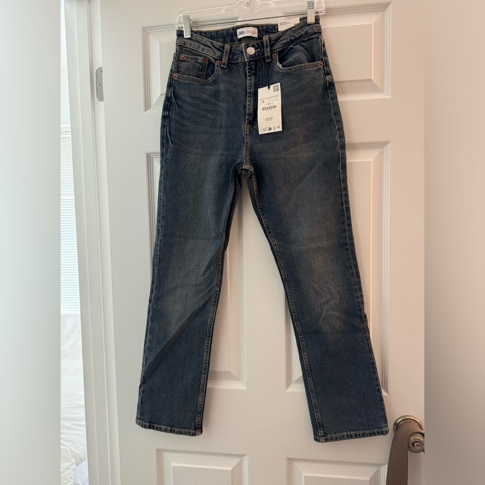 Zara High-Rise Straight Jeans in Dark Gray Wash